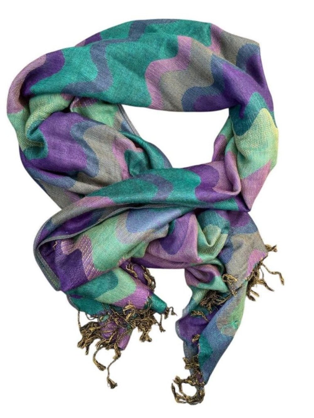 Wave Print Purple and Green Scarf